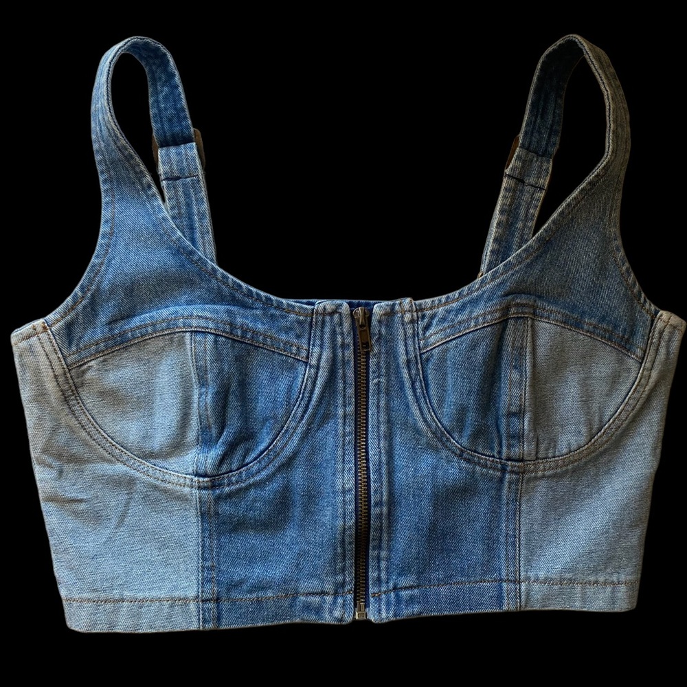 Zip blue Jean crop top